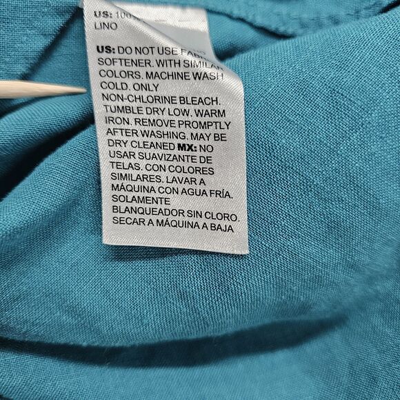 Chico's Womens Teal Linen Button Down Shirt Size 8 3/4 Sleeves Chico's 1 - Picture 9 of 10